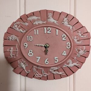 OOAK Zodiac Signs/Horoscope Ceramic Vintage Pink Wall Clock